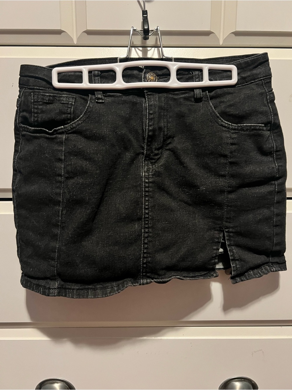 Black Denim Mini Skort with Front Slit